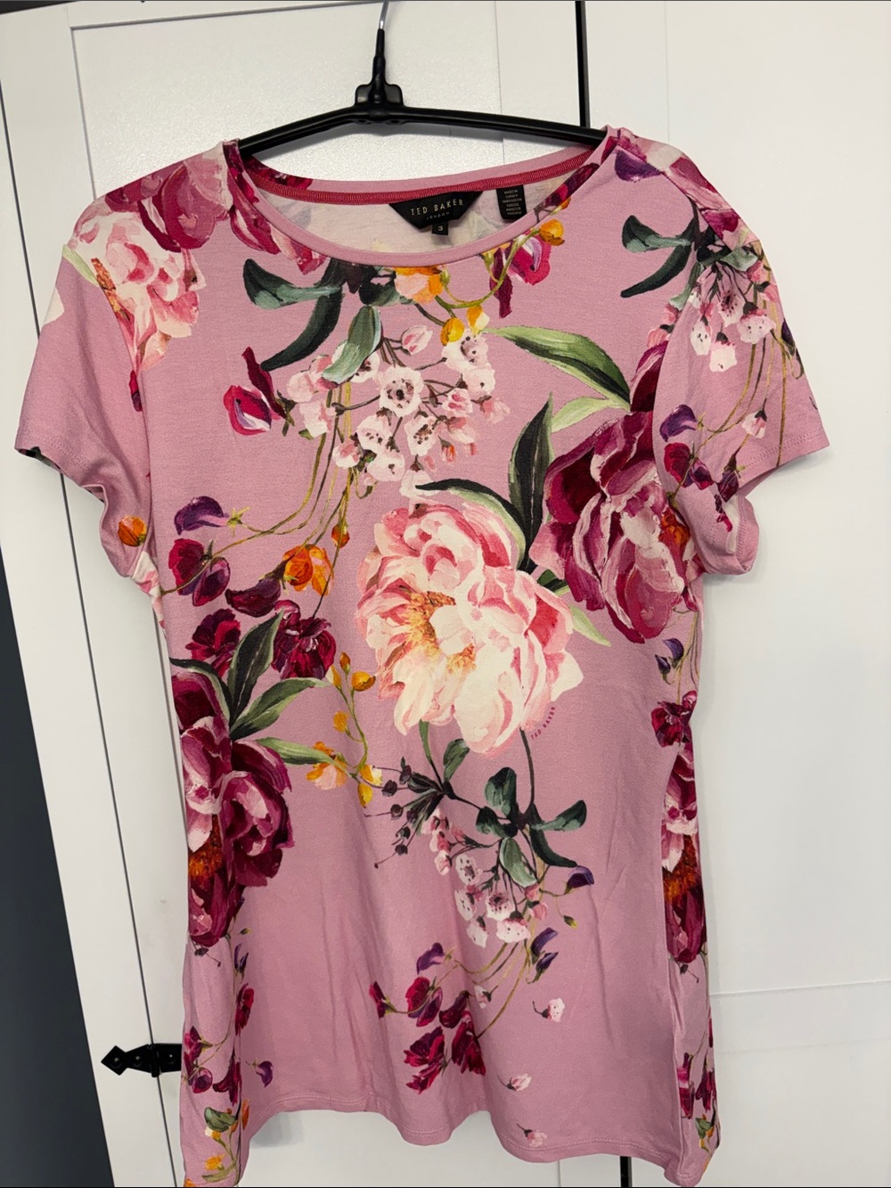 Ted Baker Pink Floral Scoop Neck Short Sleeve Tee